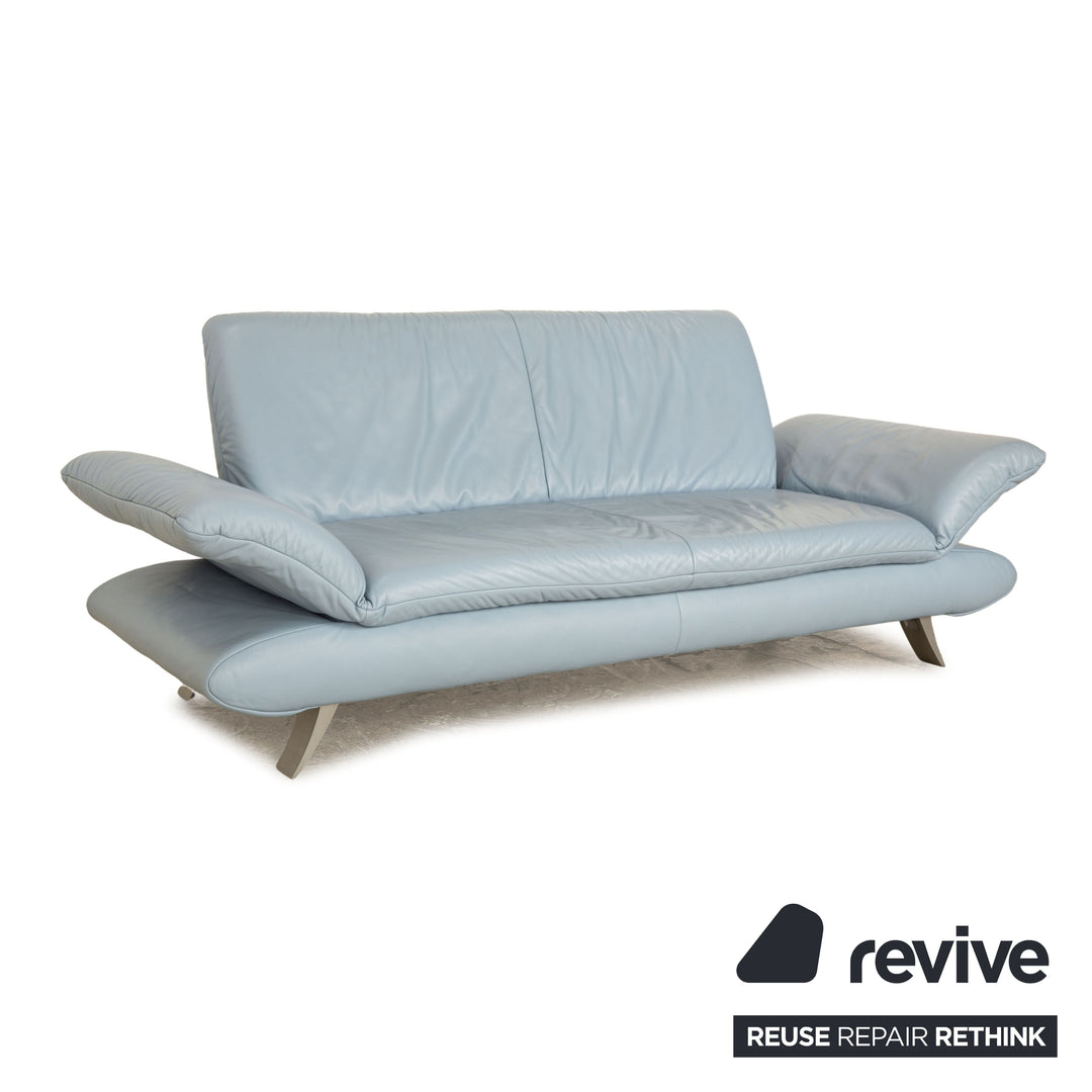 Koinor Rossini Leather Three Seater Light Blue Manual Function Sofa Couch
