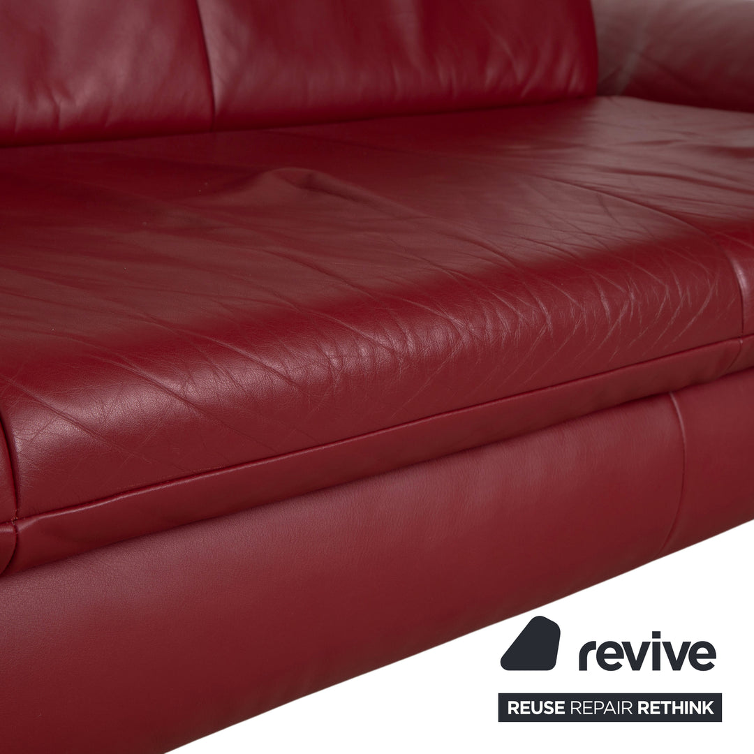 Koinor Rossini Leather Three Seater Red Sofa Couch Manual Function