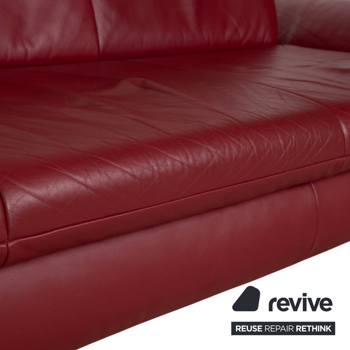 Koinor Rossini Leather Three Seater Red Sofa Couch Manual Function