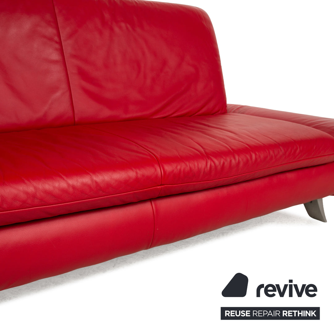 Koinor Rossini Leather Three Seater Red Sofa Couch Manual Function