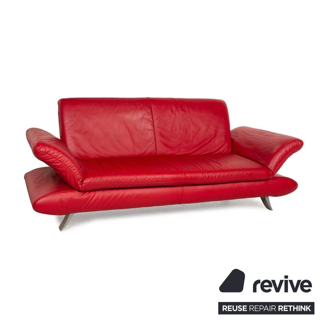 Koinor Rossini Leather Three Seater Red Sofa Couch Manual Function