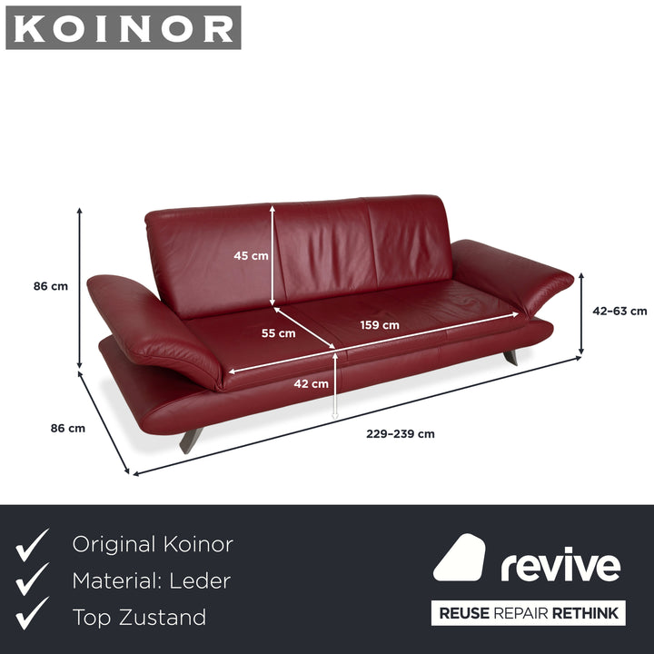 Koinor Rossini Leather Three Seater Red Sofa Couch Manual Function