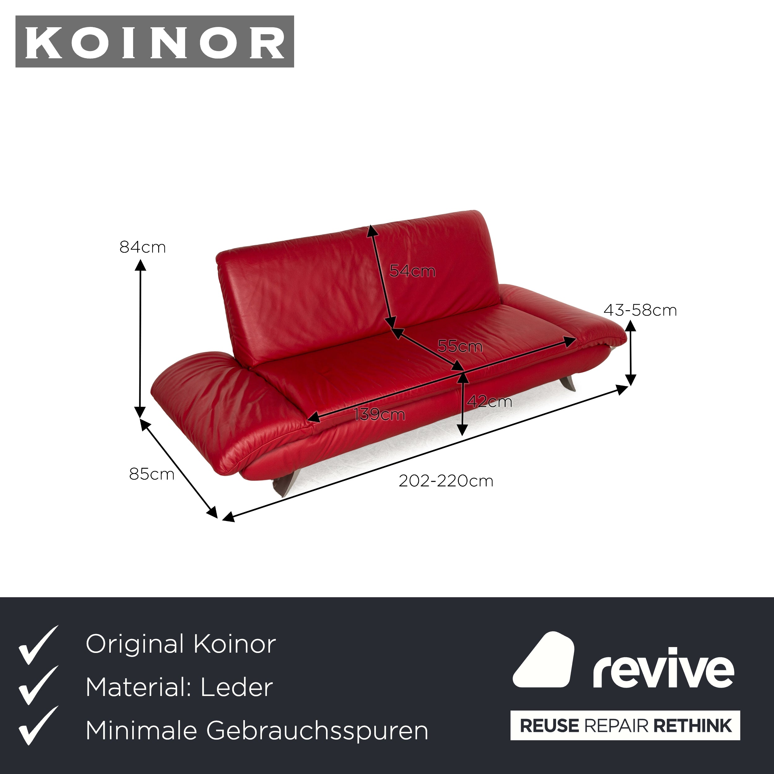 Koinor Dreisitzer Rossini Rot Leder - 2. Hand - Revive.de