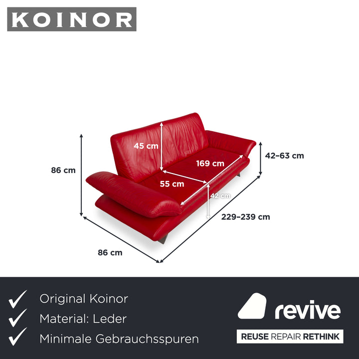 Koinor Rossini Leder Dreisitzer Rot Sofa Couch manuelle Funktion