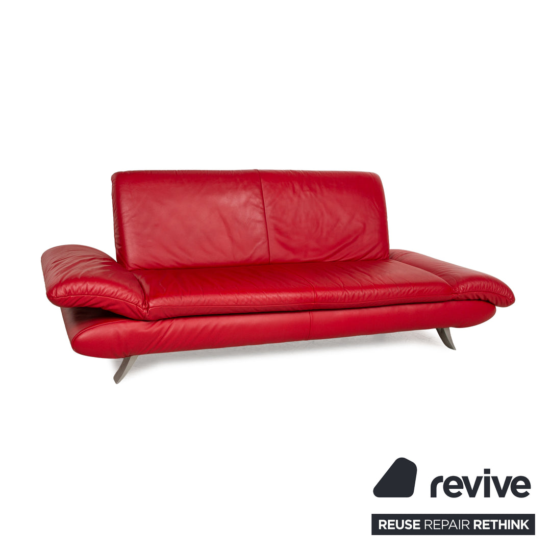 Koinor Rossini Leather Three Seater Red Sofa Couch Manual Function