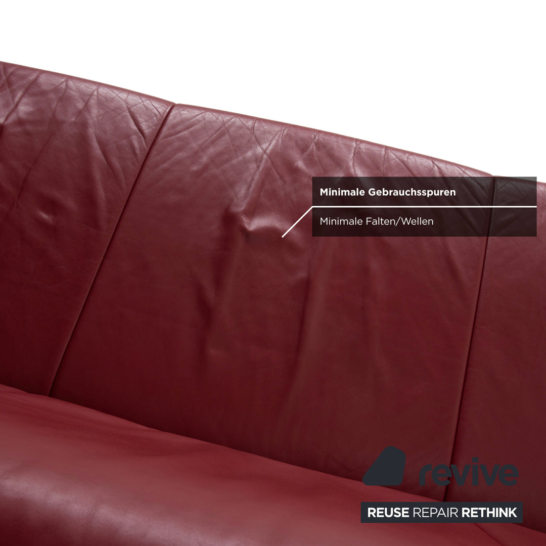 Koinor Rossini Leather Three Seater Red Sofa Couch Manual Function