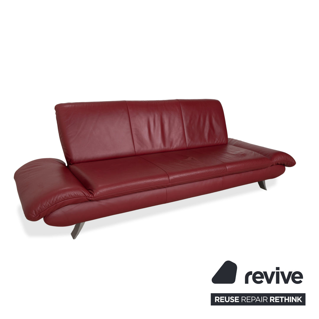 Koinor Rossini Leather Three Seater Red Sofa Couch Manual Function
