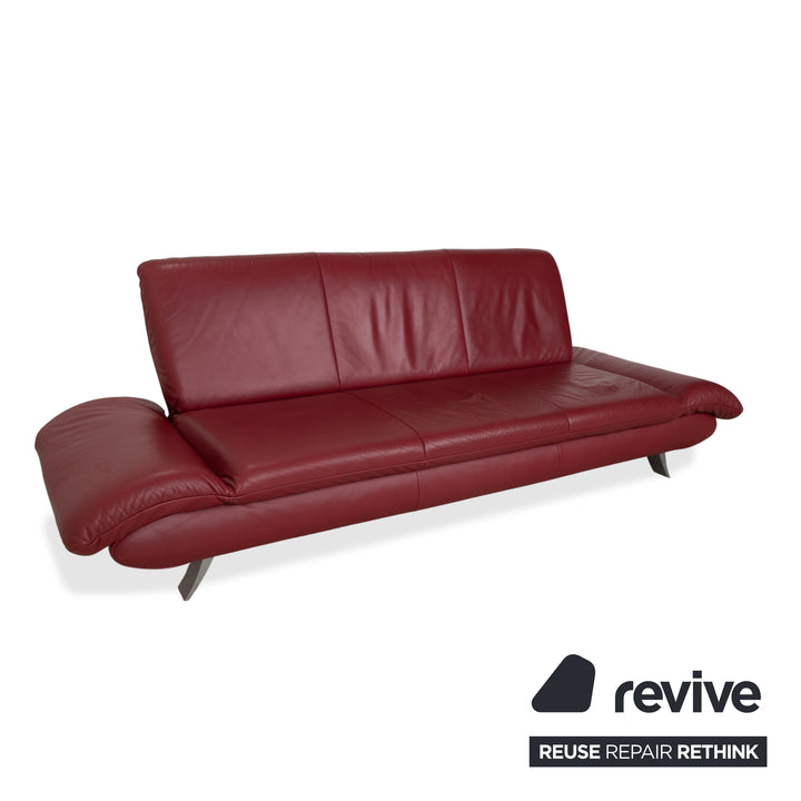Koinor Rossini Leather Three Seater Red Sofa Couch Manual Function