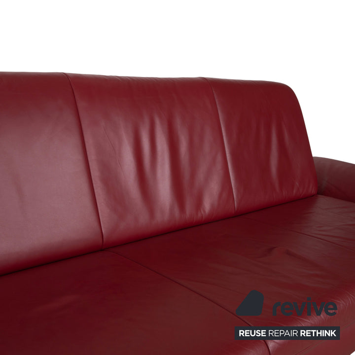 Koinor Rossini Leather Three Seater Red Sofa Couch Manual Function