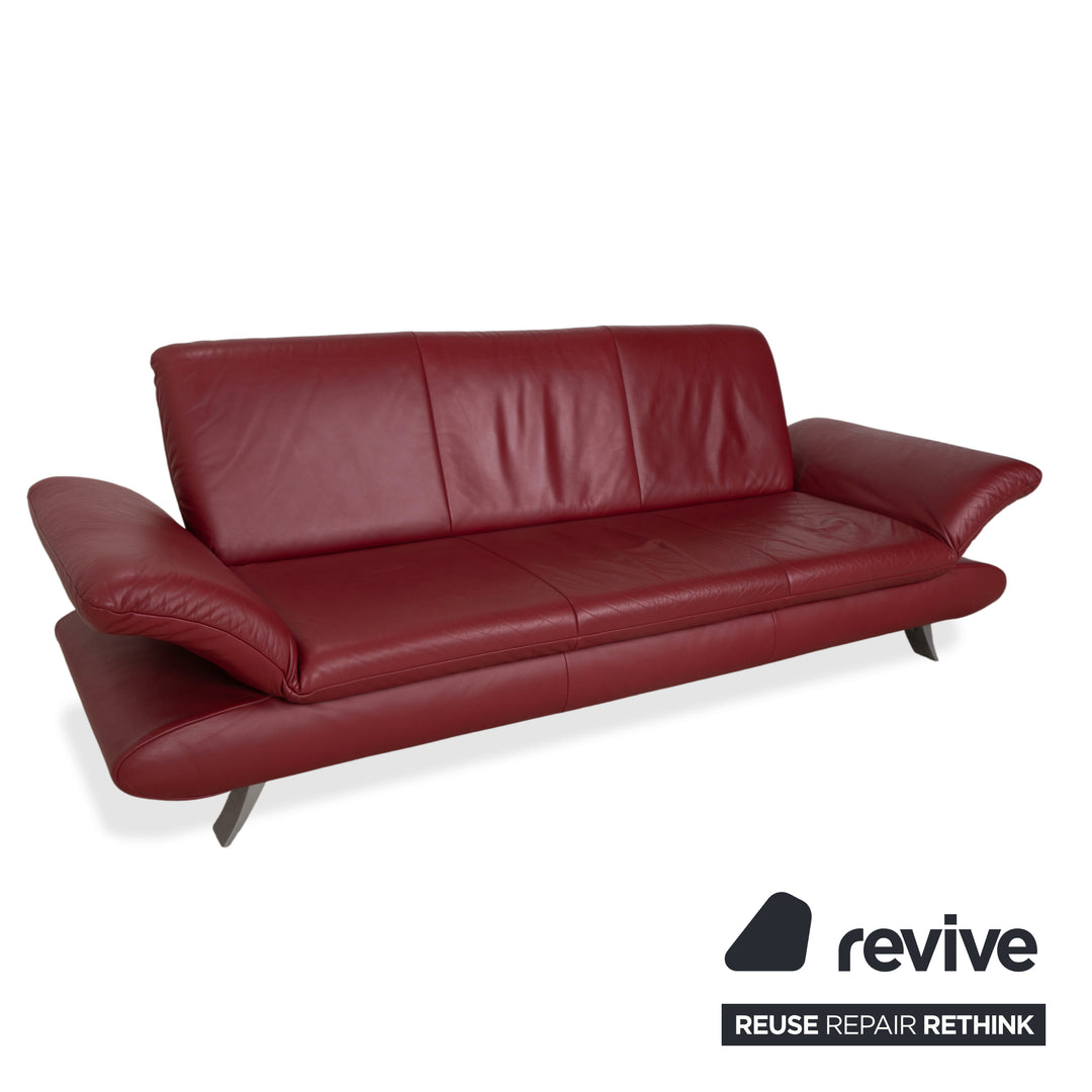 Koinor Rossini Leather Three Seater Red Sofa Couch Manual Function