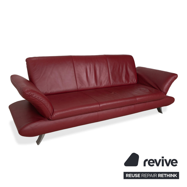 Koinor Rossini Leather Three Seater Red Sofa Couch Manual Function