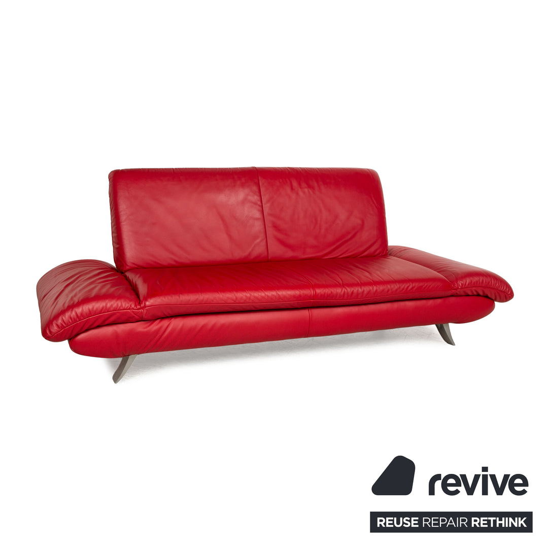 Koinor Rossini Leather Three Seater Red Sofa Couch Manual Function