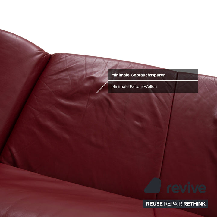 Koinor Rossini Leather Three Seater Red Sofa Couch Manual Function