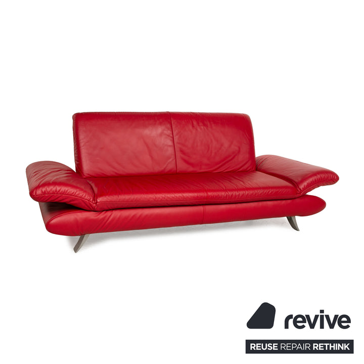 Koinor Rossini Leather Three Seater Red Sofa Couch Manual Function