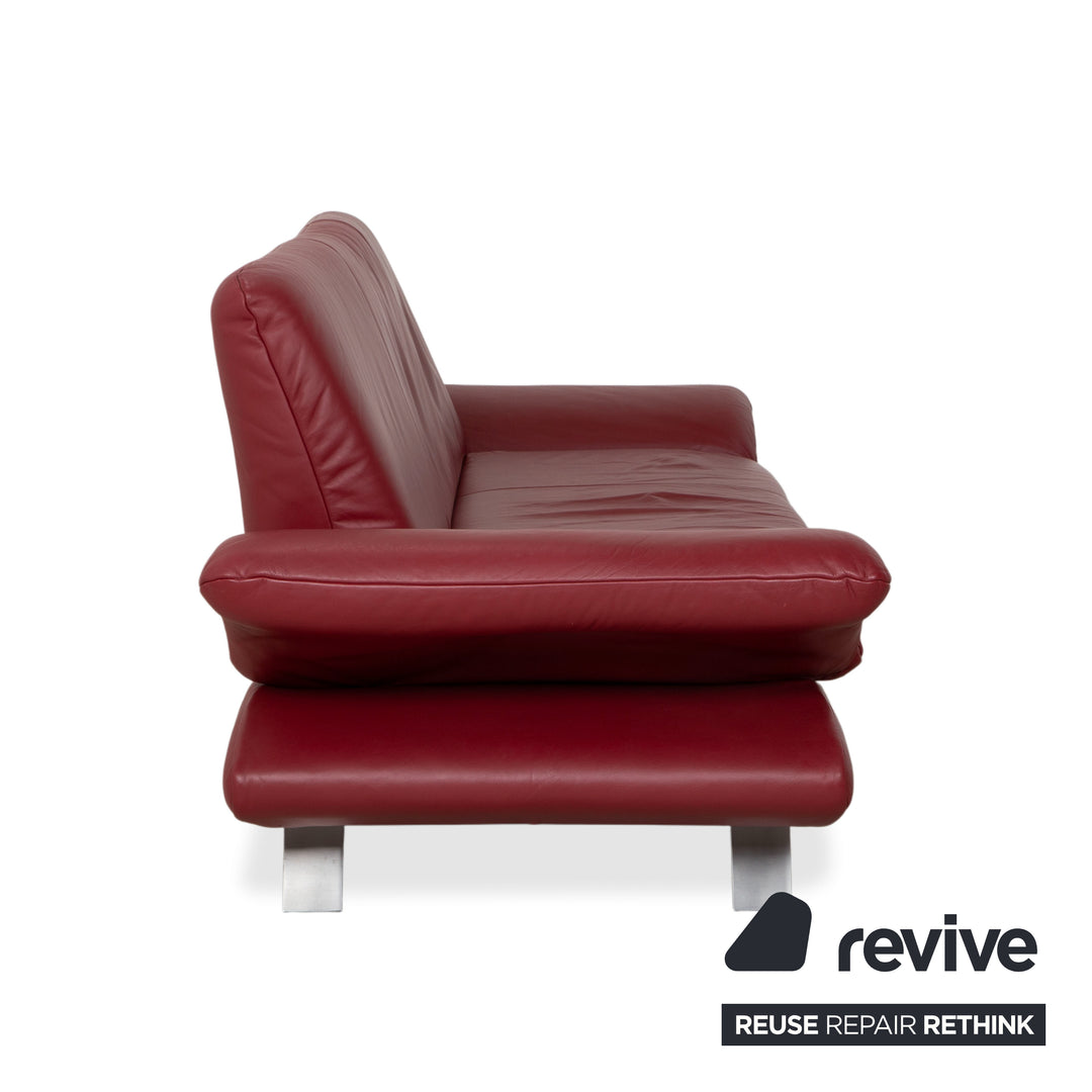 Koinor Rossini Leather Three Seater Red Sofa Couch Manual Function