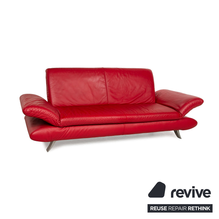 Koinor Rossini Leather Three Seater Red Sofa Couch Manual Function