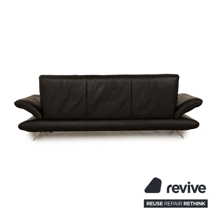 Koinor Rossini Leather Three Seater Black Sofa Couch Manual Function
