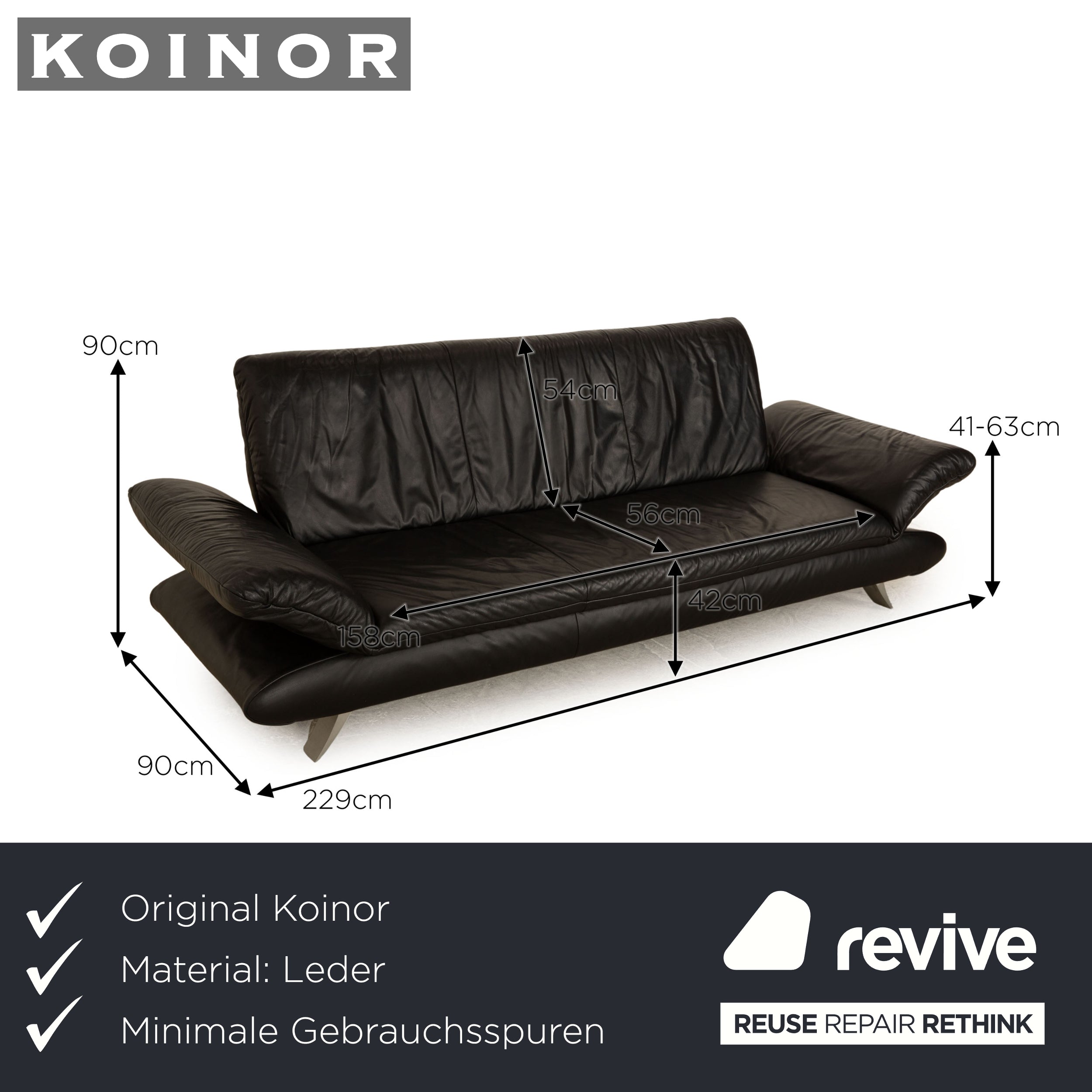 Koinor Rossini Leder Dreisitzer Schwarz Sofa Couch manuelle Funktion
