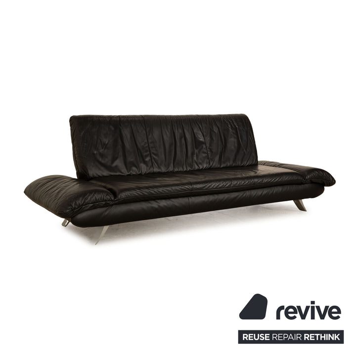 Koinor Rossini Leather Three Seater Black Sofa Couch Manual Function