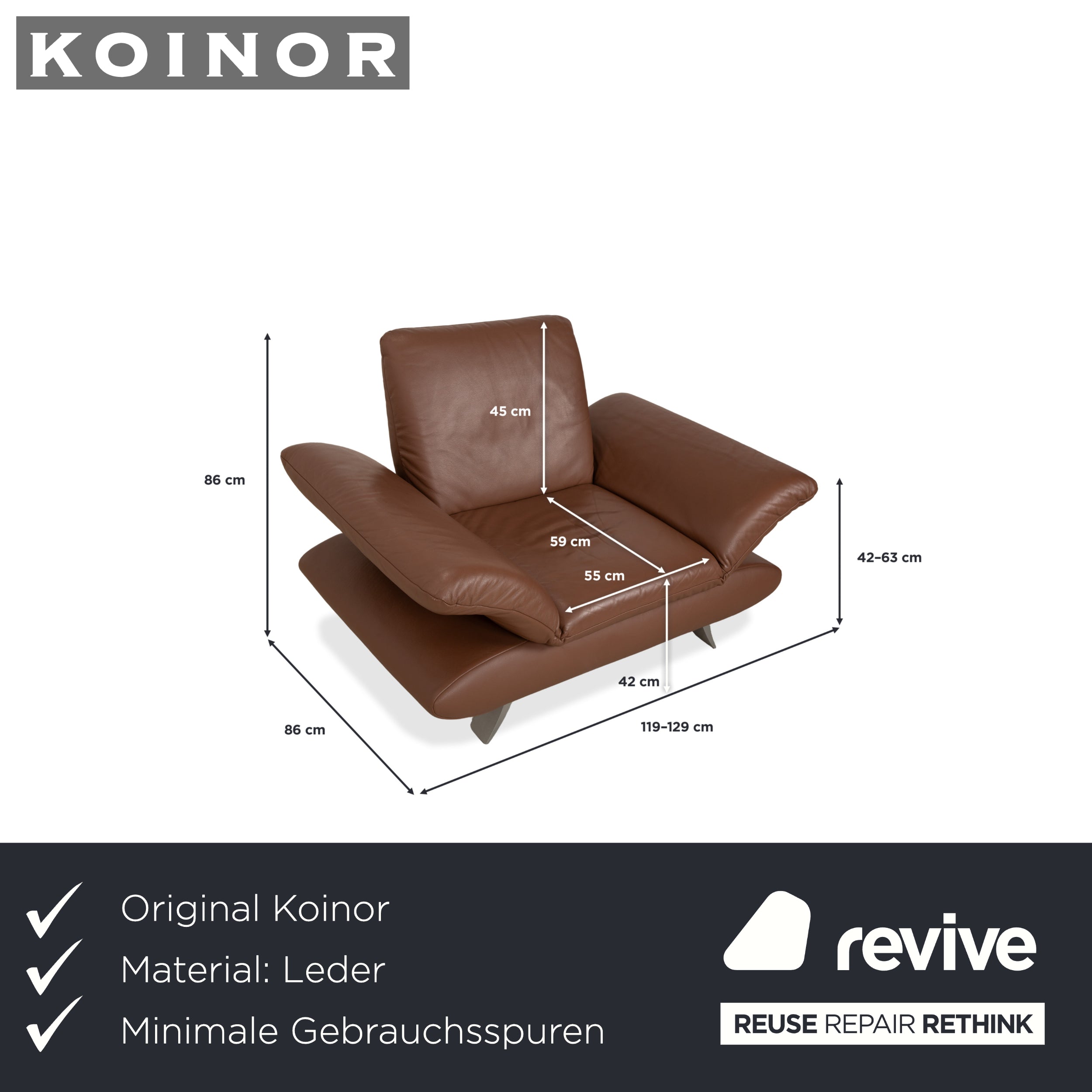 Fauteuil en cuir marron Koinor Rossini à commande manuelle