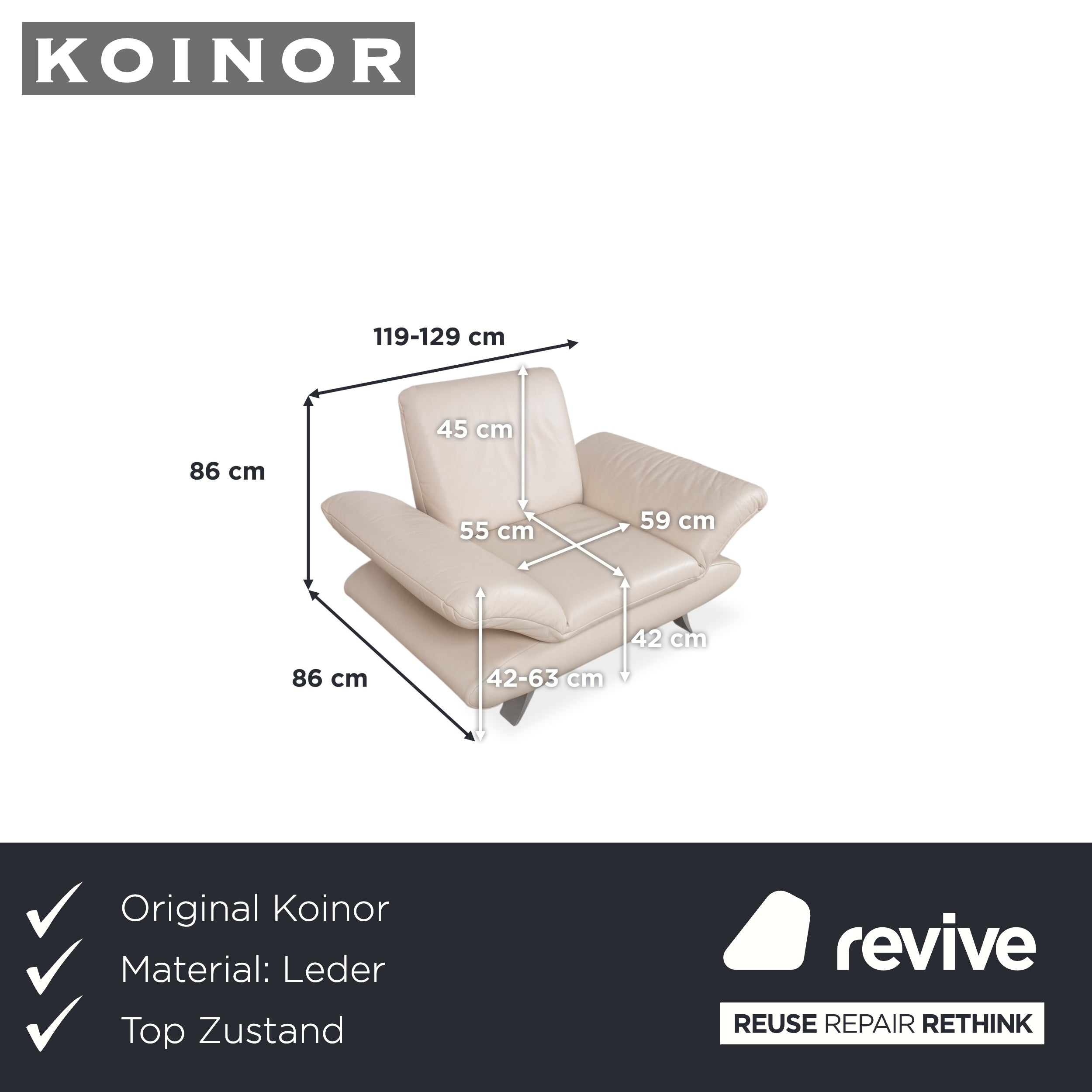 Koinor Rossini Leder Sessel Creme manuelle Funktion