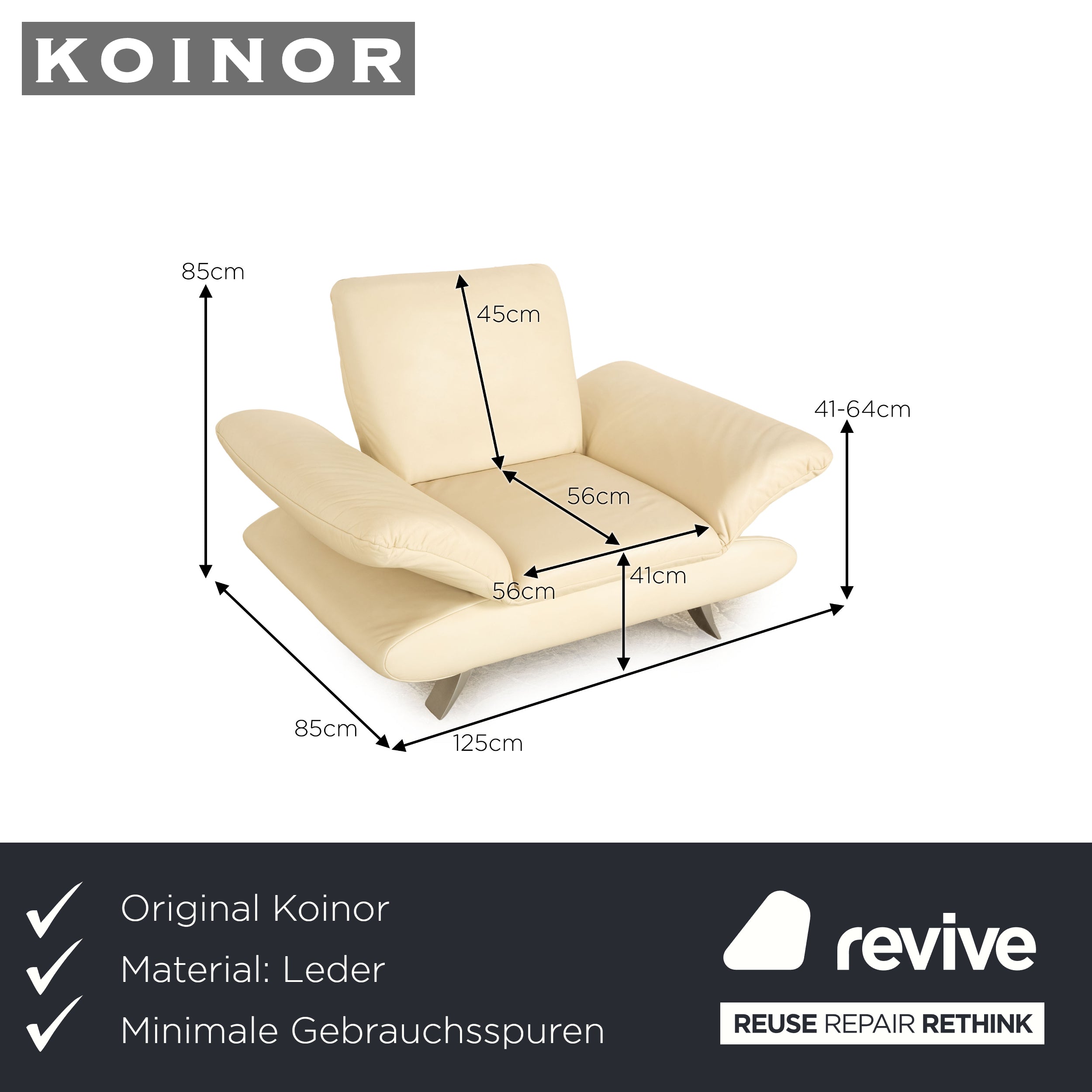 Koinor Rossini leather armchair cream manual function