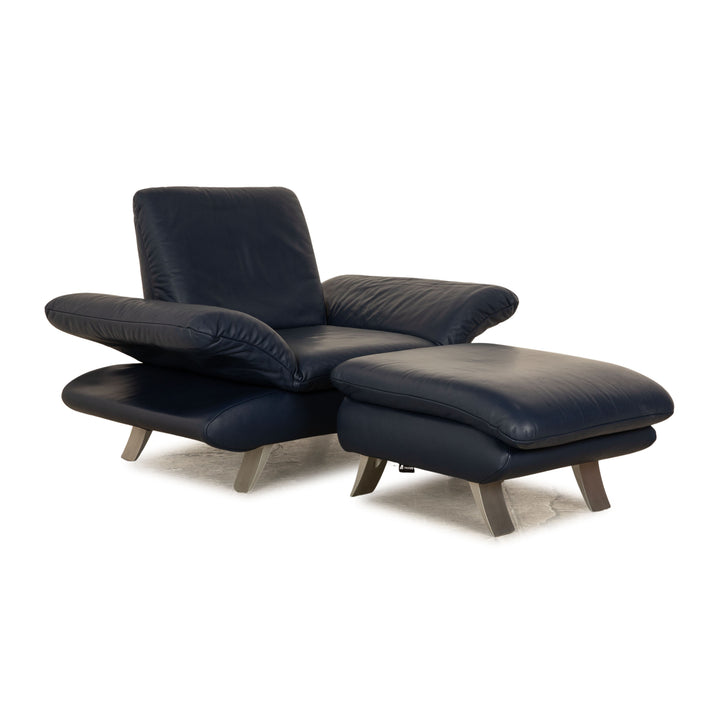 Koinor Rossini leather armchair set blue armchair stool manual function