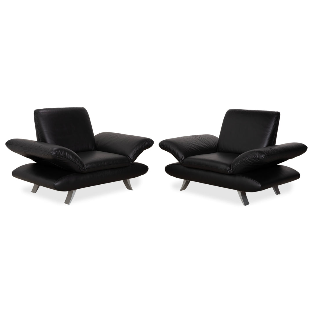 Koinor Rossini Black Leather Sofa Set Manual Function