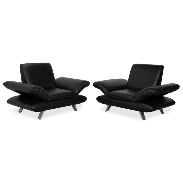 Koinor Rossini Black Leather Sofa Set Manual Function