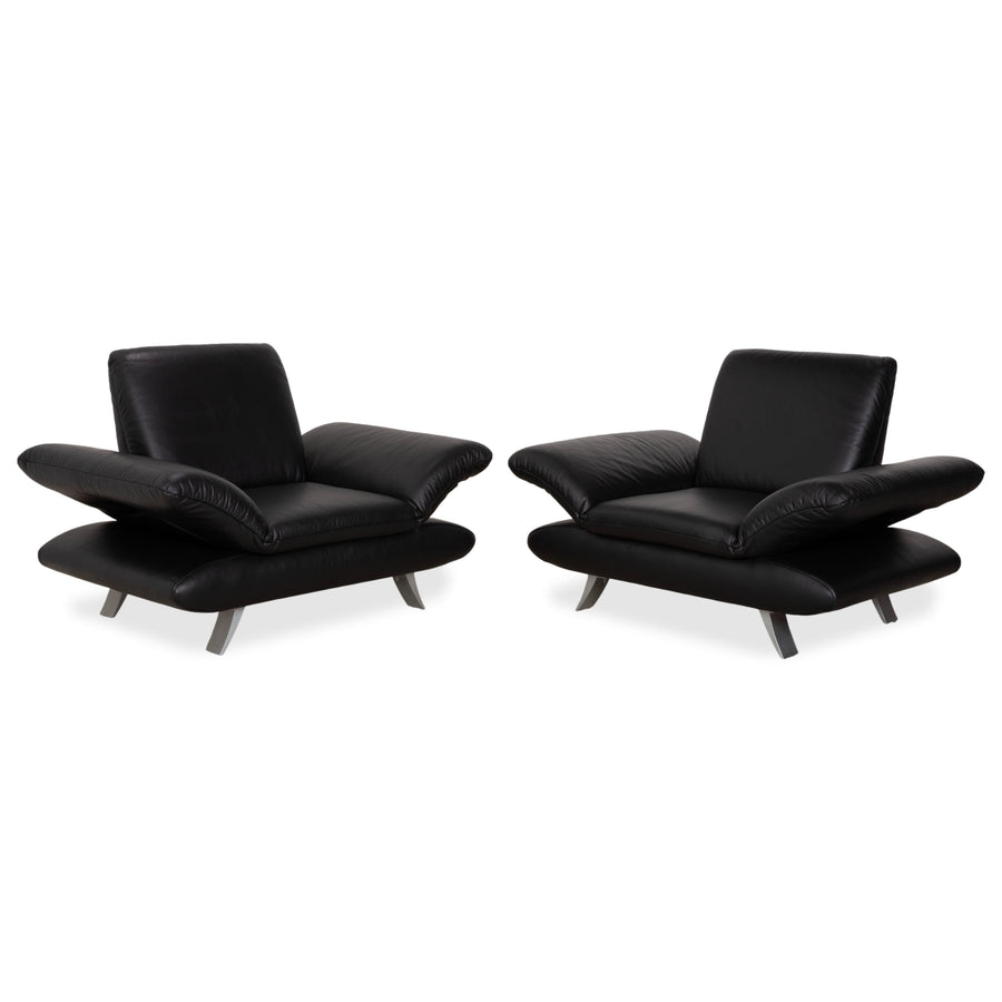Koinor Rossini Black Leather Sofa Set Manual Function
