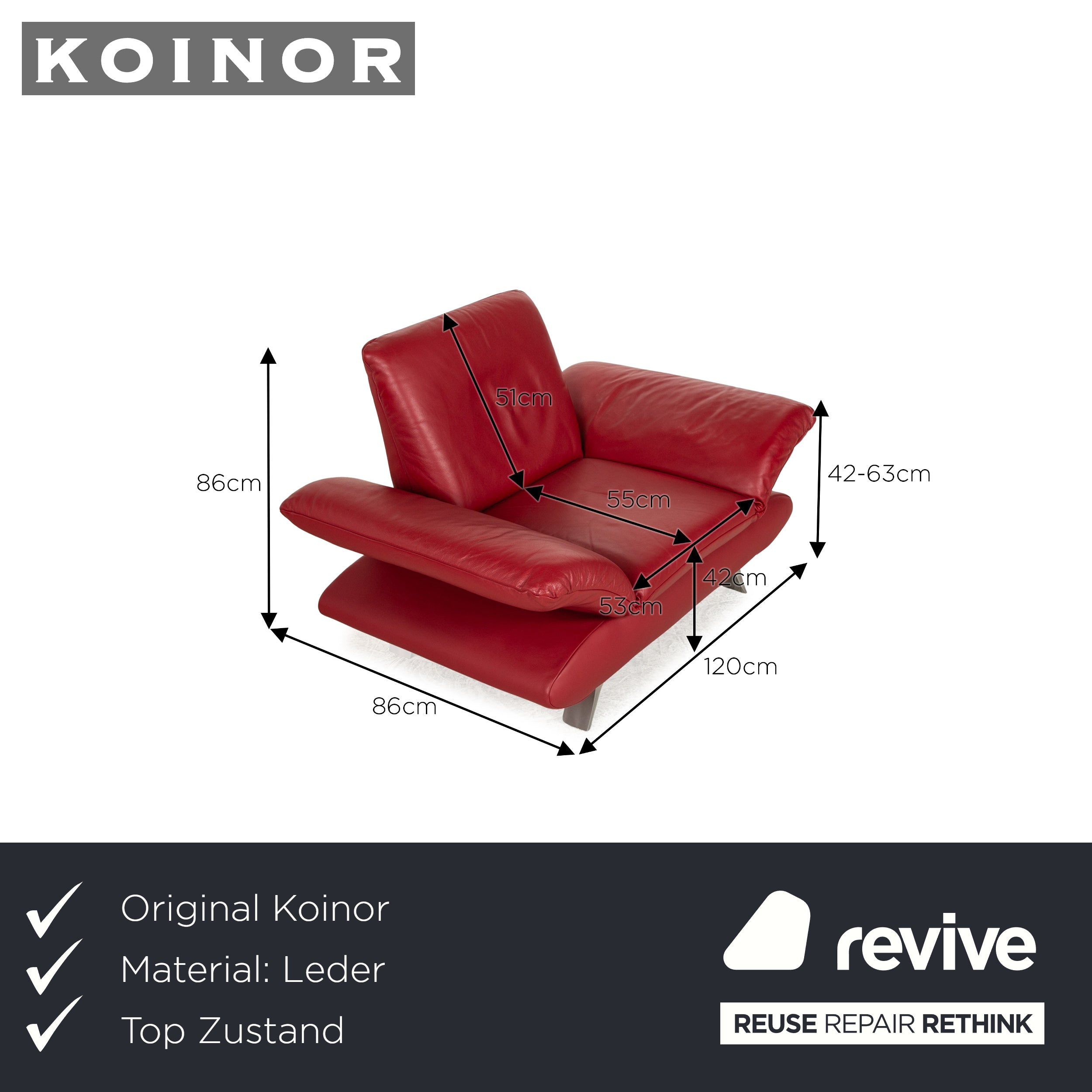 Koinor Rossini Leder Sessel Rot manuelle Funktion