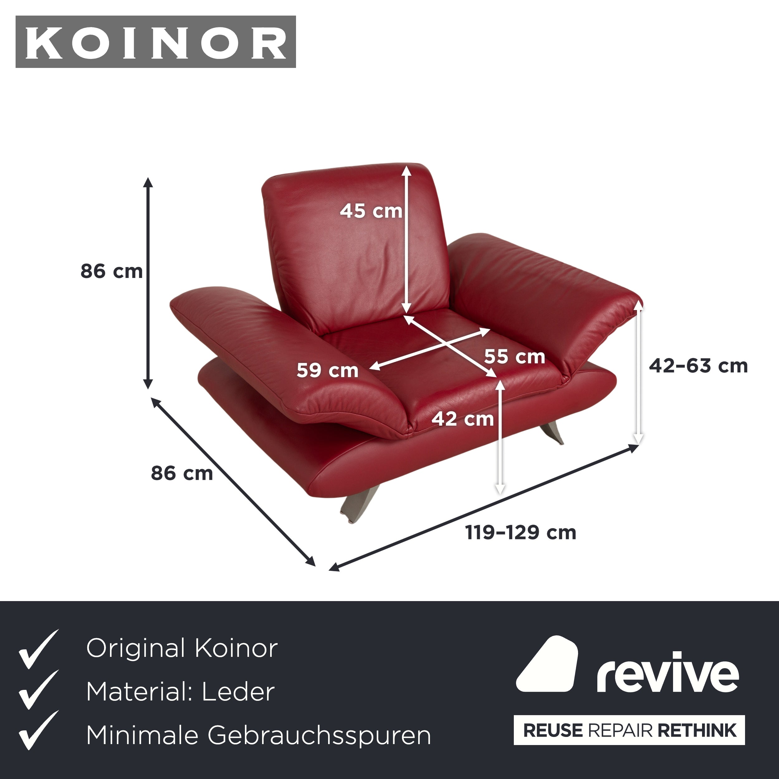 Koinor Rossini Leder Sessel Rot manuelle Funktion