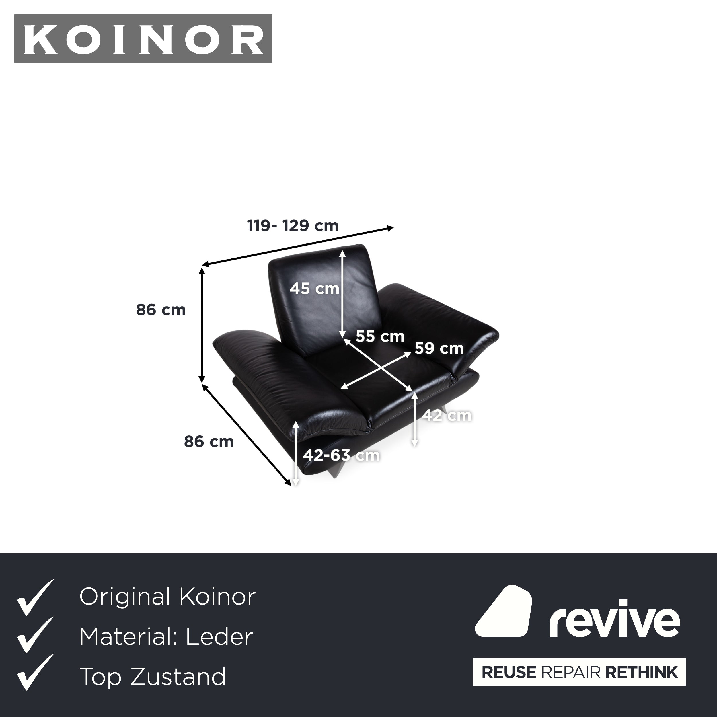 Koinor Rossini Leder Sessel Schwarz Manuelle Funktion