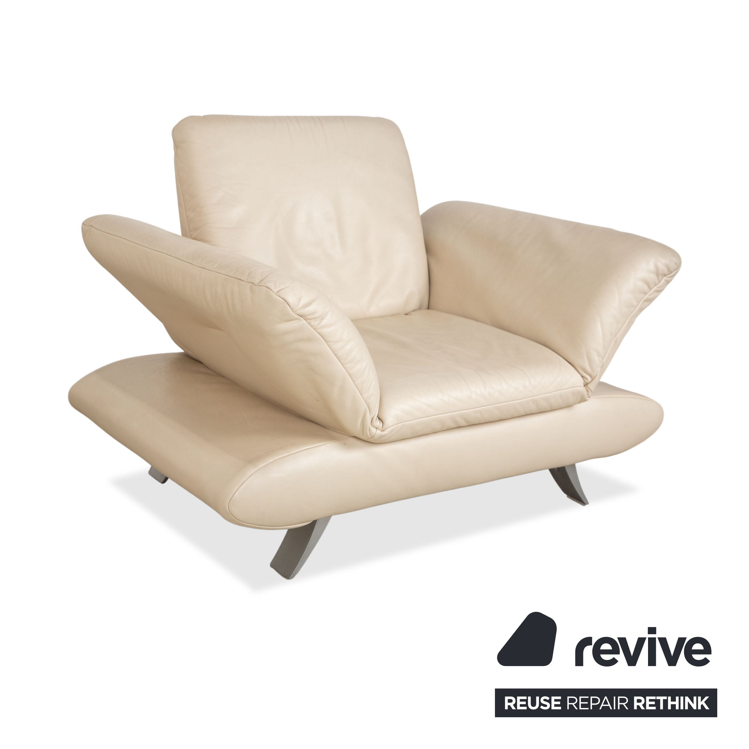 Koinor Rossini Leder Sessel und Hocker Creme Beige manuelle Funktion