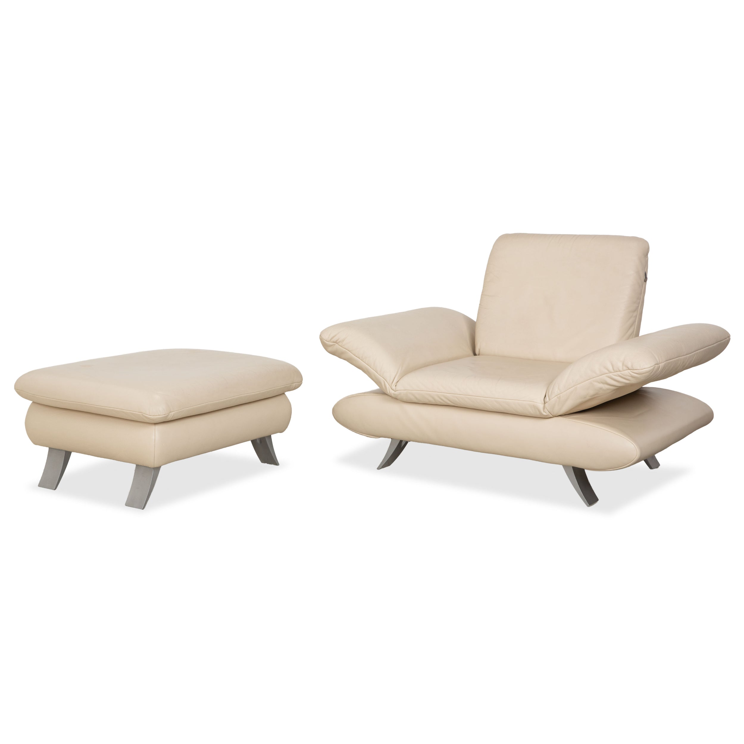 Koinor Rossini Leder Sessel und Hocker Creme Beige manuelle Funktion