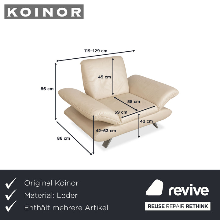 Koinor Rossini Leder Sessel und Hocker Creme Beige manuelle Funktion