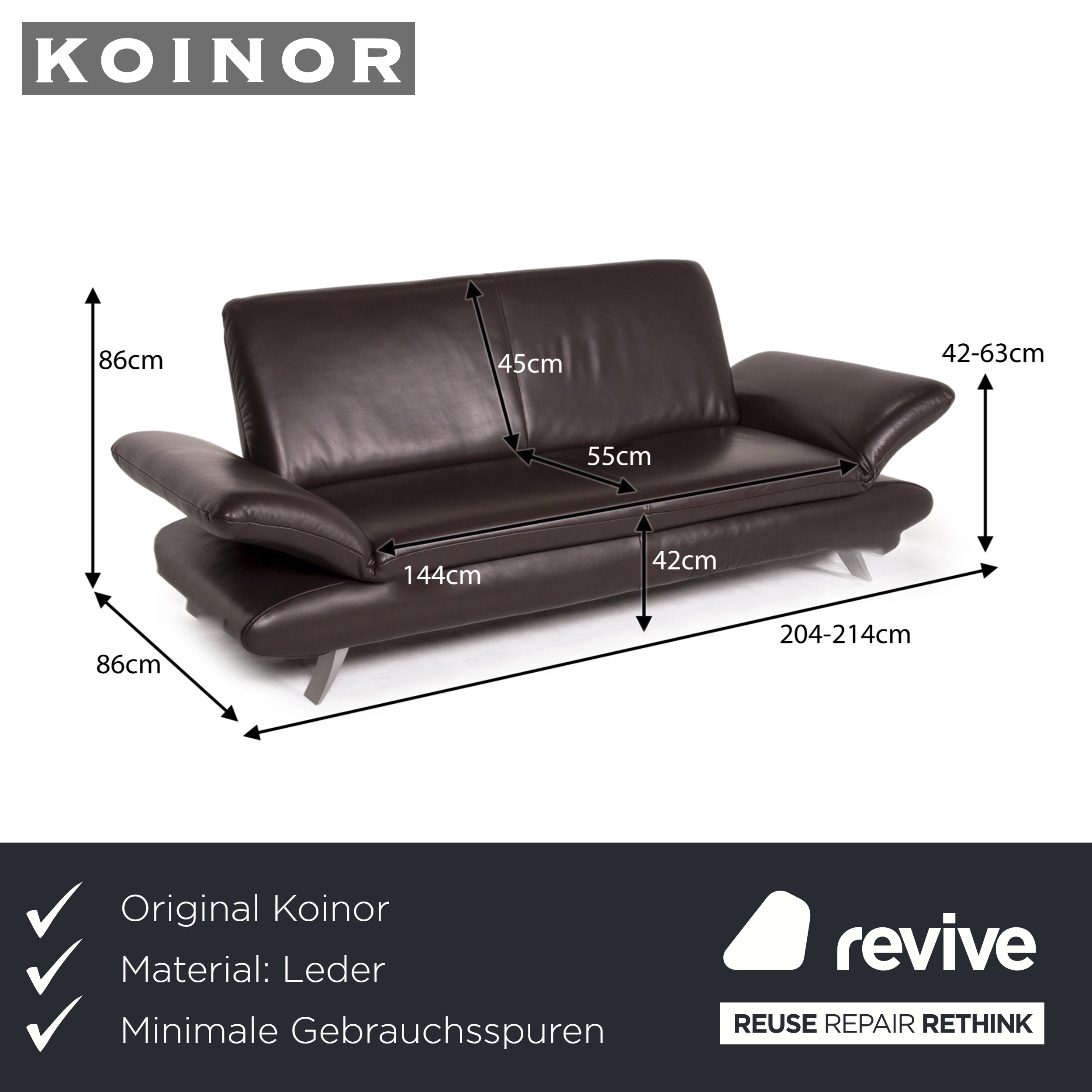 Koinor Rossini Leder Sofa Braun Dunkelbraun Zweisitzer manuelle Funktion Couch