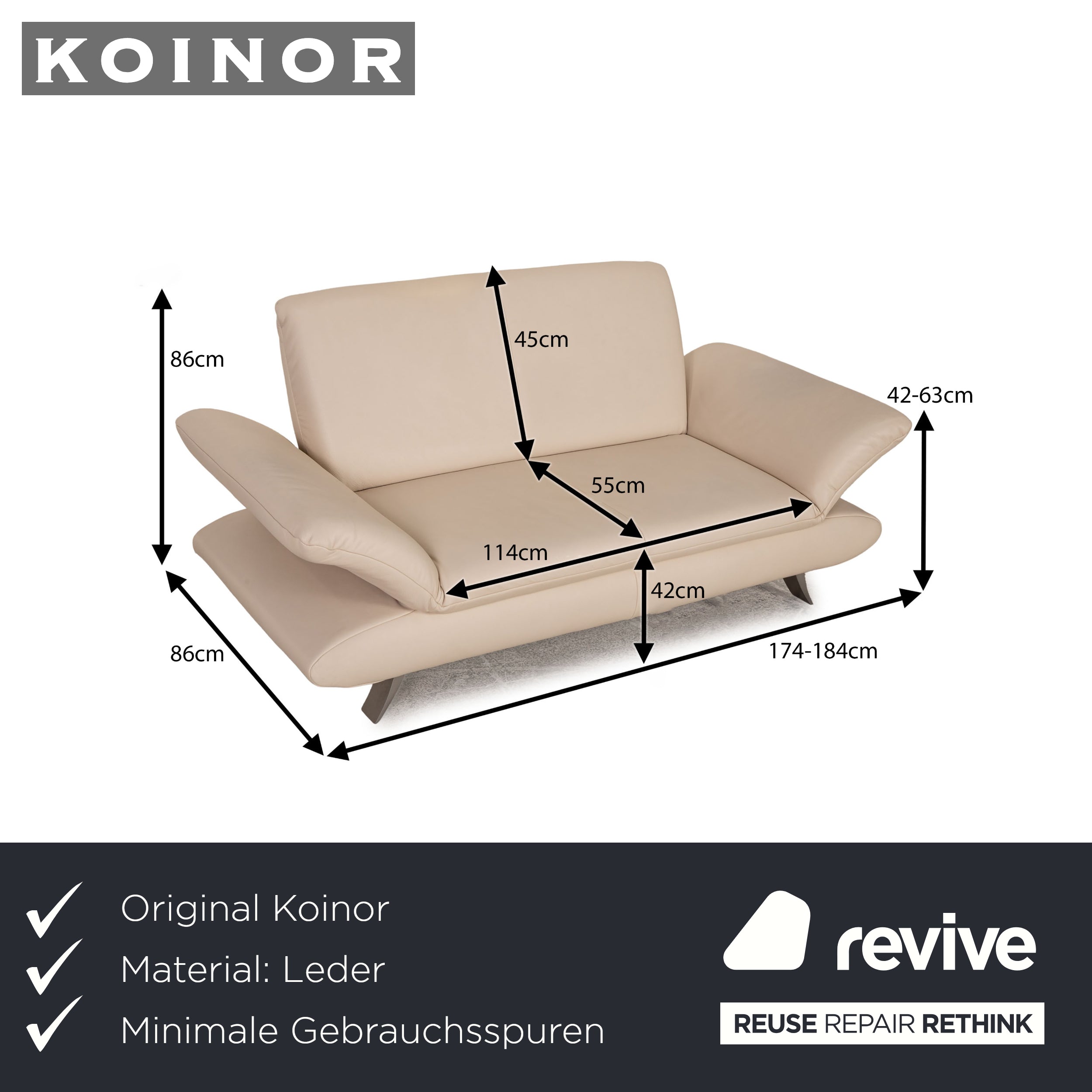 Koinor Rossini leather sofa cream two seater couch function