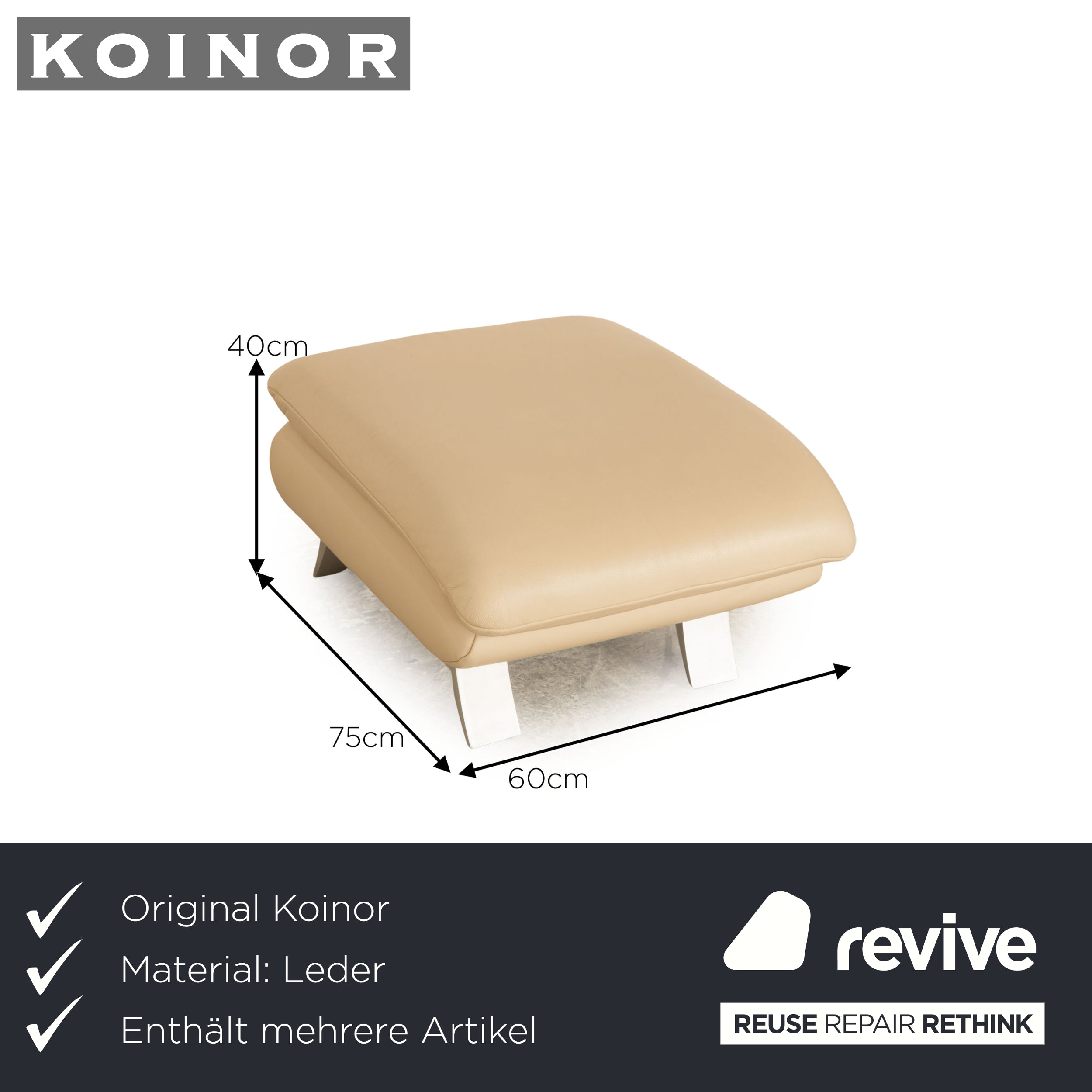 Koinor Rossini leather sofa set beige stool two-seater manual function sofa couch