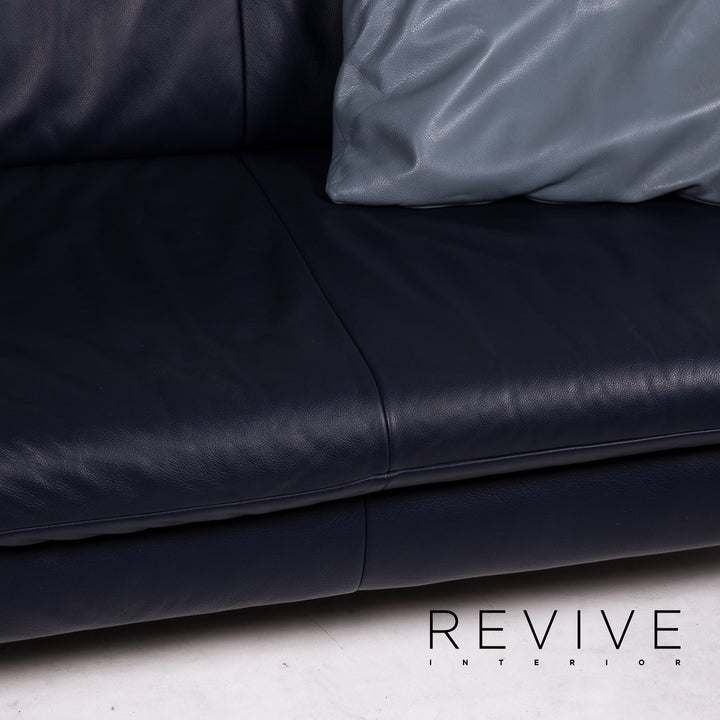 Koinor Rossini Leder Sofa Garnitur Blau Dunkelblau 1x Dreisitzer 1x Zweisitzer Funktion Couch #15190