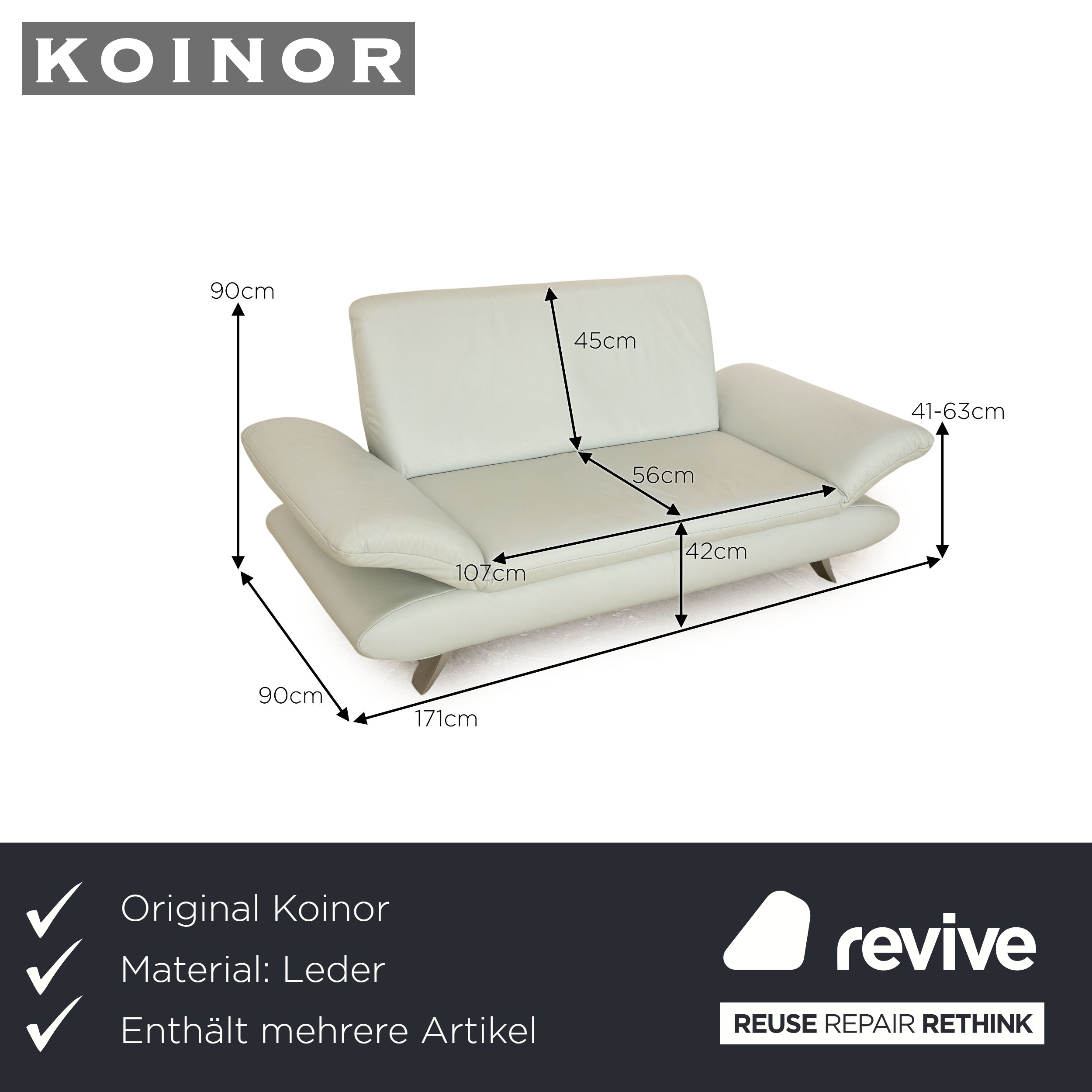 Koinor Rossini Leder Sofa Garnitur Blau Eisblau Hocker Couch manuelle Funktion