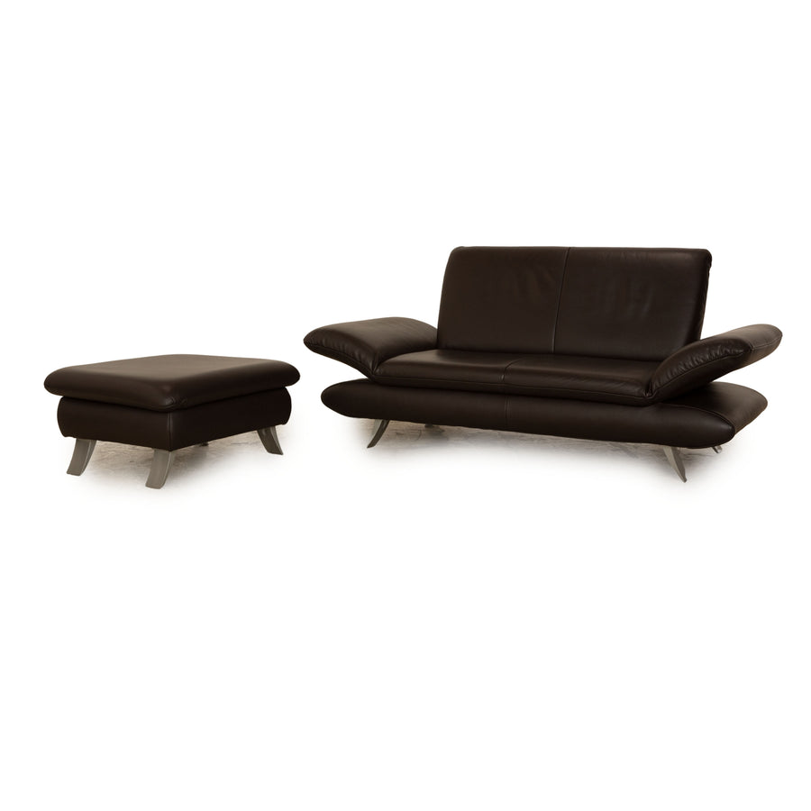 Koinor Rossini Leder Sofa Garnitur Braun Dunkelbraun Hocker Zweisitzer manuelle Funktion Sofa Couch