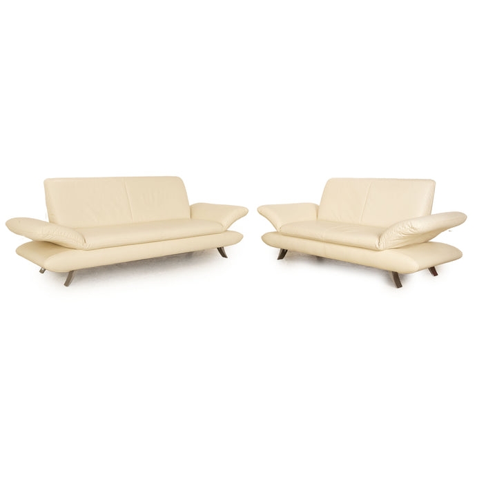 Koinor Rossini Leder Sofa Garnitur Creme Dreisitzer Zweisitzer manuelle Funktion Sofa Couch