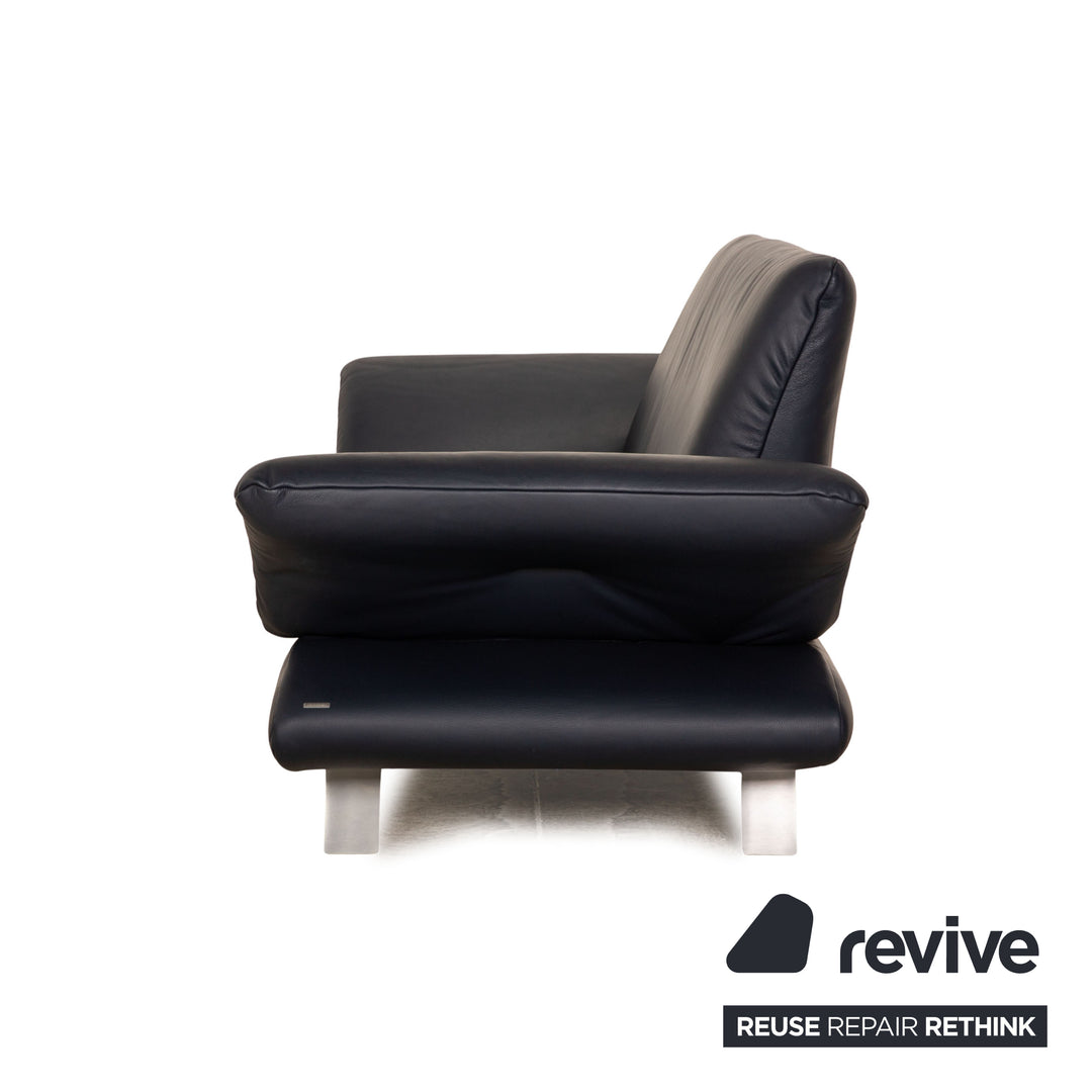 Koinor Rossini Leder Sofa Garnitur Dunkelblau manuelle Funktion Dreisitzer Zweisitzer Couch