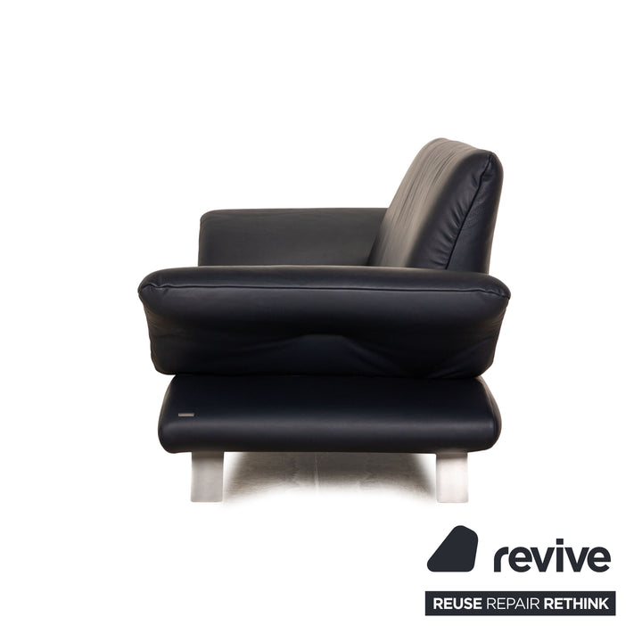 Koinor Rossini Leder Sofa Garnitur Dunkelblau manuelle Funktion Dreisitzer Zweisitzer Couch