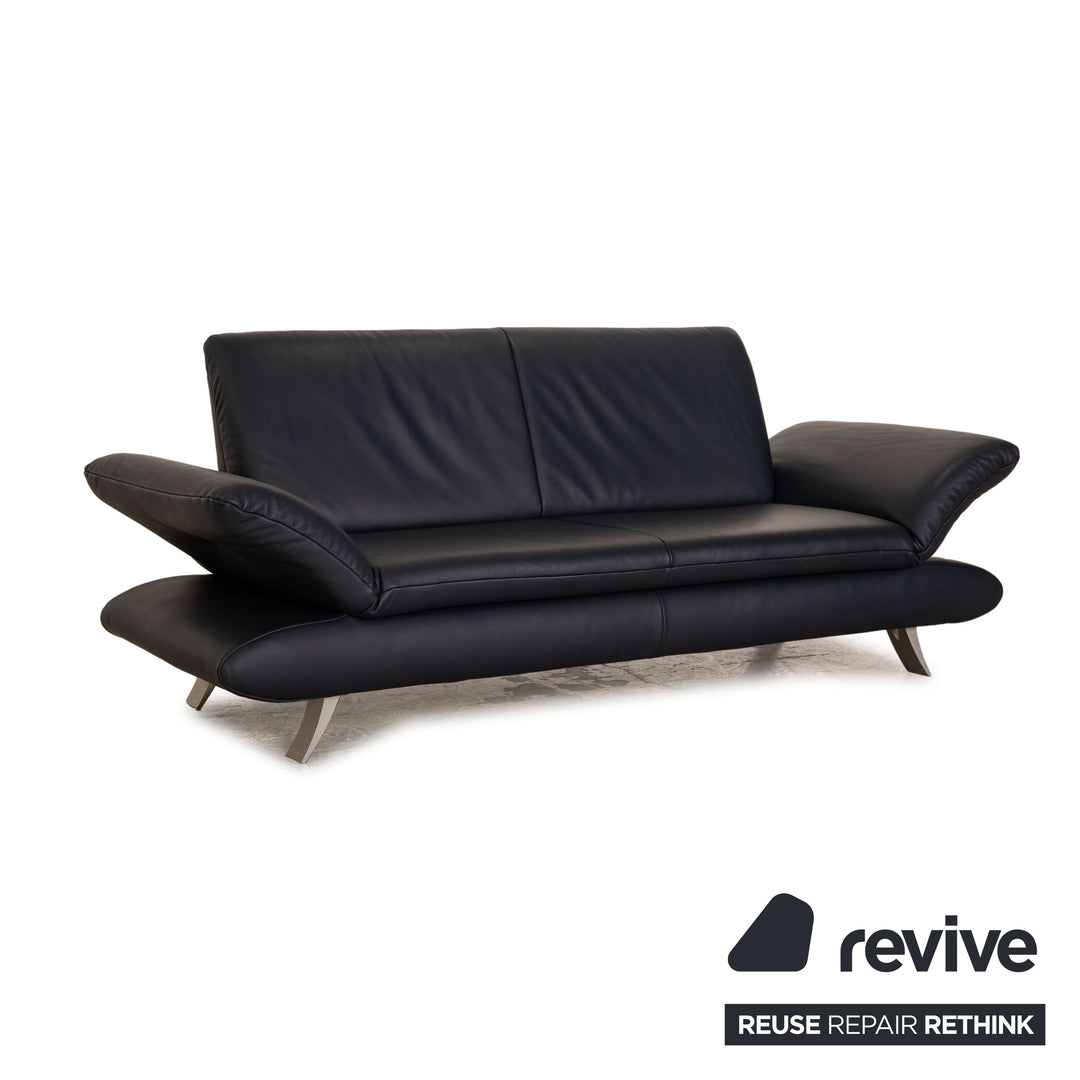 Koinor Rossini Leder Sofa Garnitur Dunkelblau manuelle Funktion Dreisitzer Zweisitzer Couch