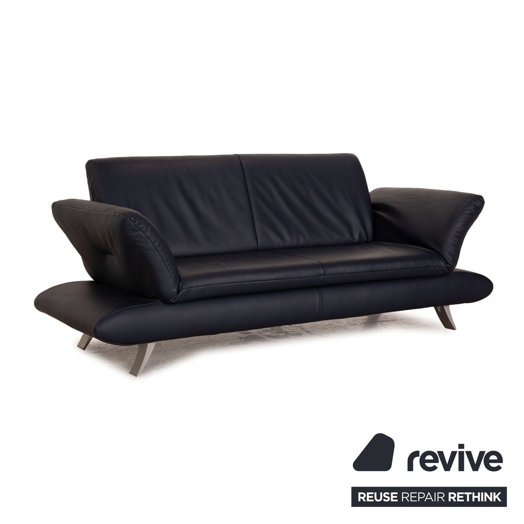 Koinor Rossini Leder Sofa Garnitur Dunkelblau manuelle Funktion Dreisitzer Zweisitzer Couch