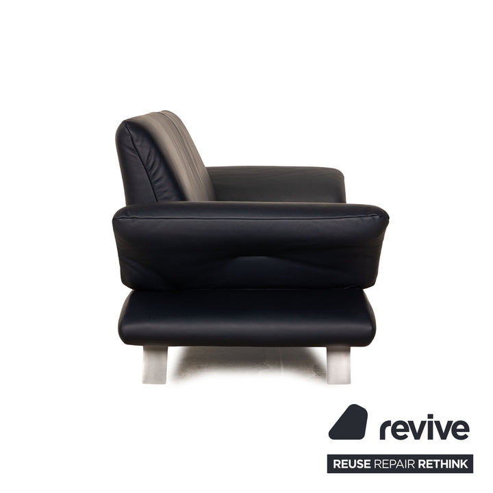 Koinor Rossini Leder Sofa Garnitur Dunkelblau manuelle Funktion Dreisitzer Zweisitzer Couch