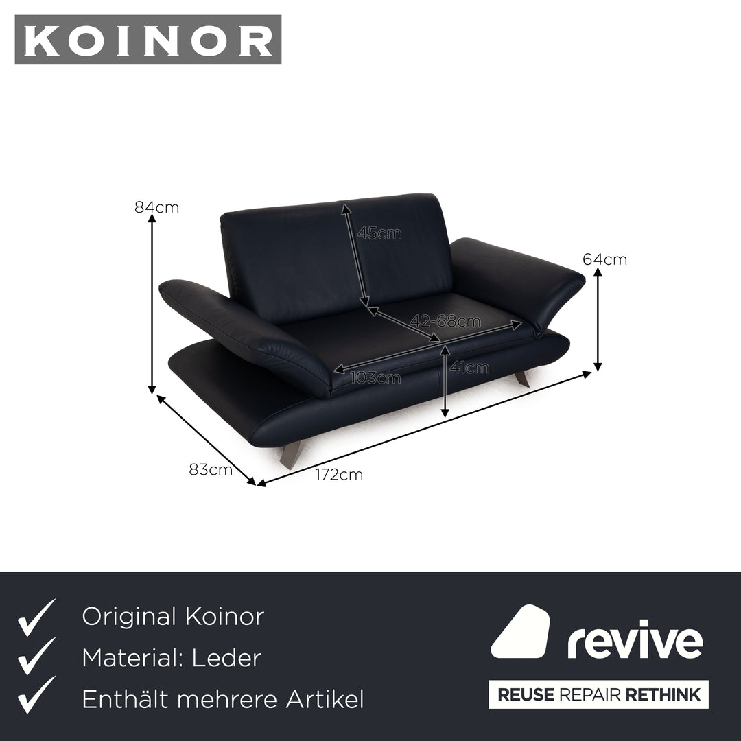 Koinor Rossini Leder Sofa Garnitur Dunkelblau manuelle Funktion Dreisitzer Zweisitzer Couch