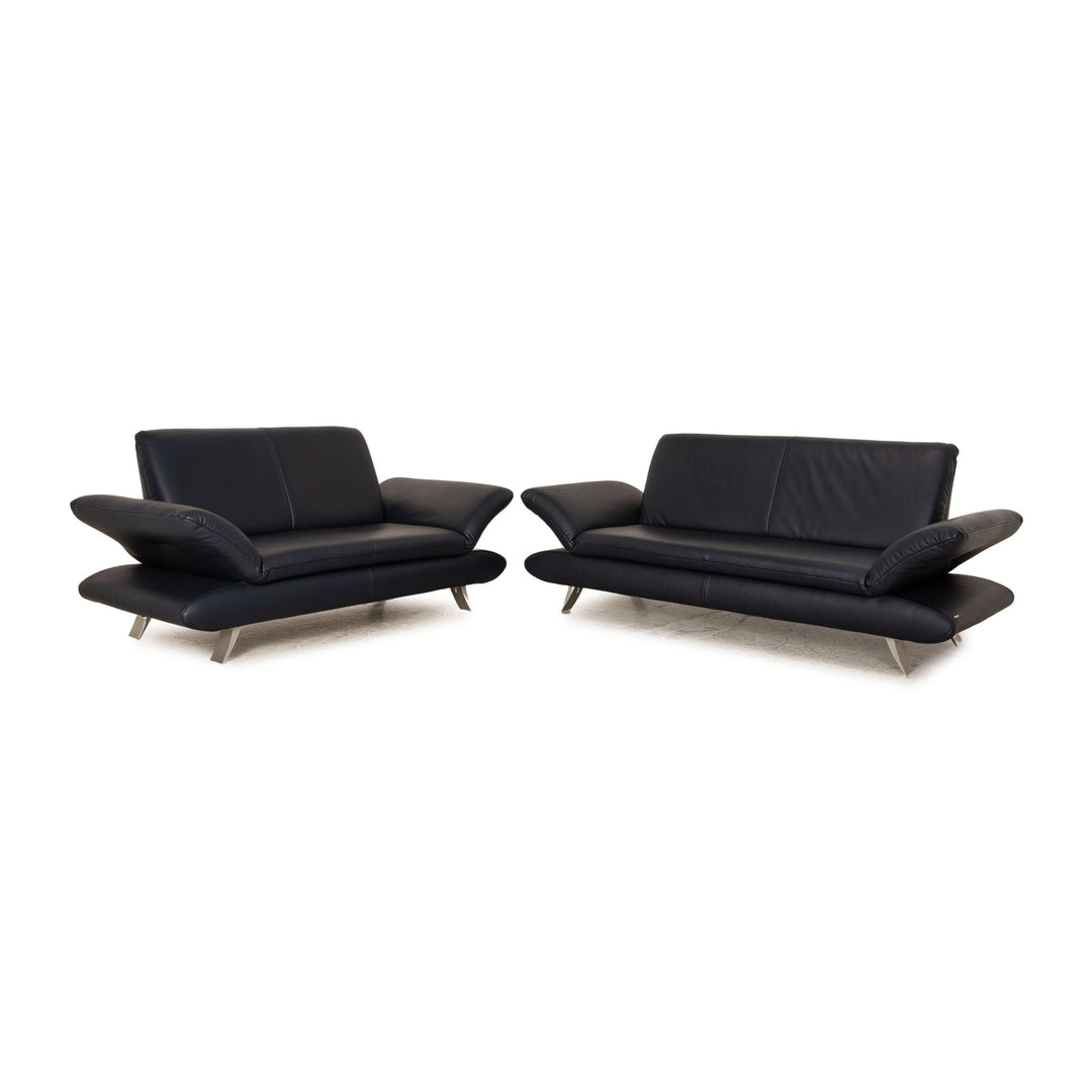 Koinor Rossini Leder Sofa Garnitur Dunkelblau manuelle Funktion Dreisitzer Zweisitzer Couch